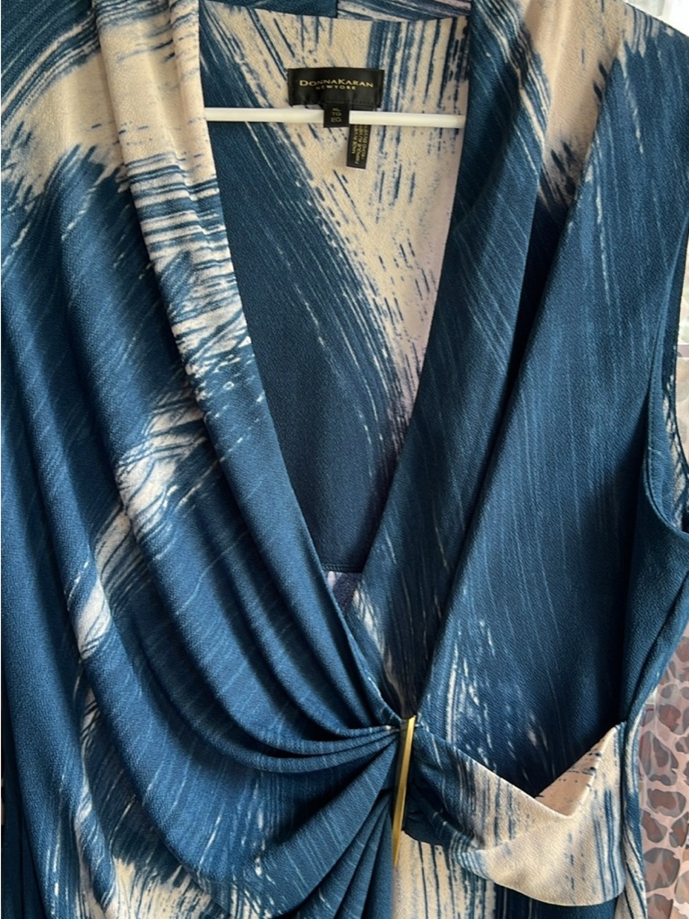 Donna Karan Blue and Cream Draped Twist-Front Top